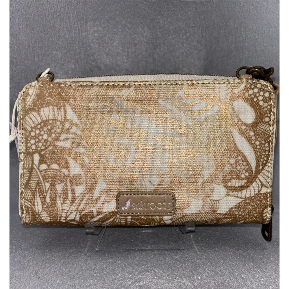 SAKROOTS Lg Smartphone Gold‎ Canvas Wristlet Zip Around Wallet NWT Missing Strap